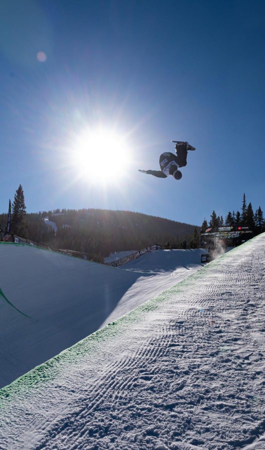 Taylor Gold flips during one of his runs during men’s superpipe finals at Dew Tour
