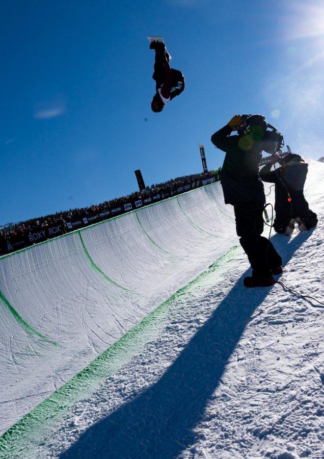 Shawn White flips over the camera crew during men’s superpipe finals at Dew Tour