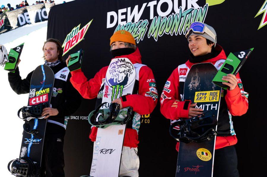 The men’s snowboard superpipe podium