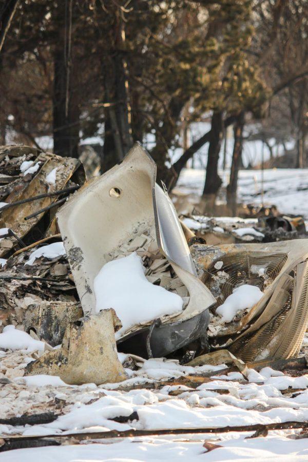 What used to be a usable bath tub, sits in the pile of rubble that once was its home.