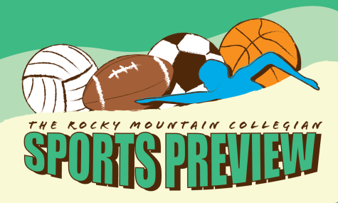 Green and beige graphic of multiple sports activities with the words The Rocky Mountain Collegian Sports Preview