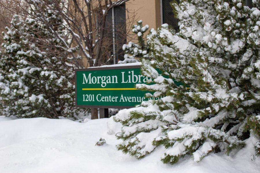The outside of the Morgan Library covered in freshly powdered snow Jan. 25 | (Lee Medley | The Collegian) 