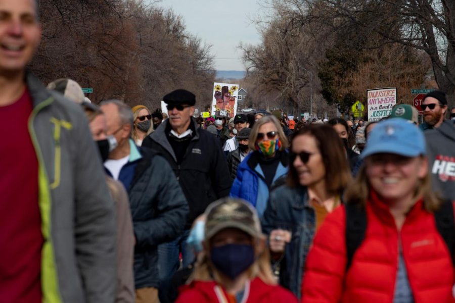 Participants in the Martin Luther King Day Celebration march down Howes Street in Fort Collins, Colorado, Jan. 17.