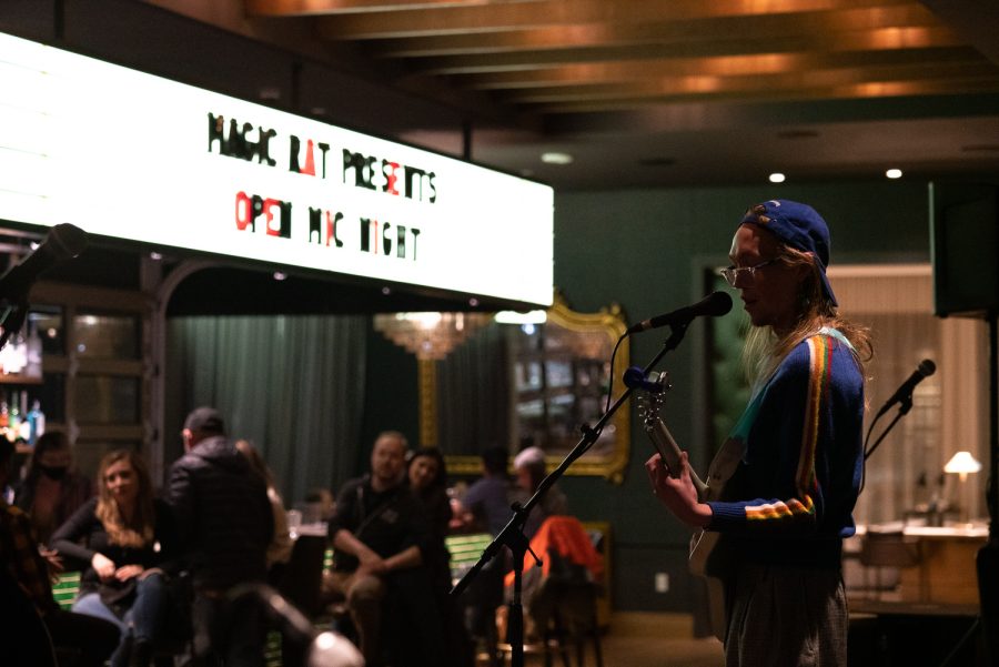 Malek Haltam plays and original song at the Magic Rat’s open mic night in the Elizabeth Hotel Jan 26. “I like how there’s a lot of really good open mics out here” Haltam stated, “there’s a lot of good entry level stuff.”