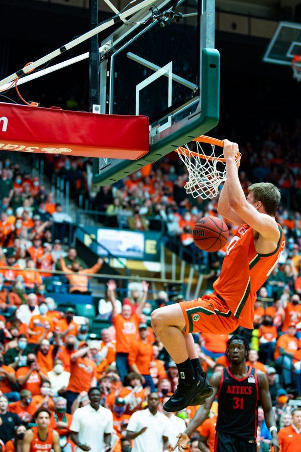 James Moors (10) dunks during the Sold Out Colorado State basketball game vs San Diego State University