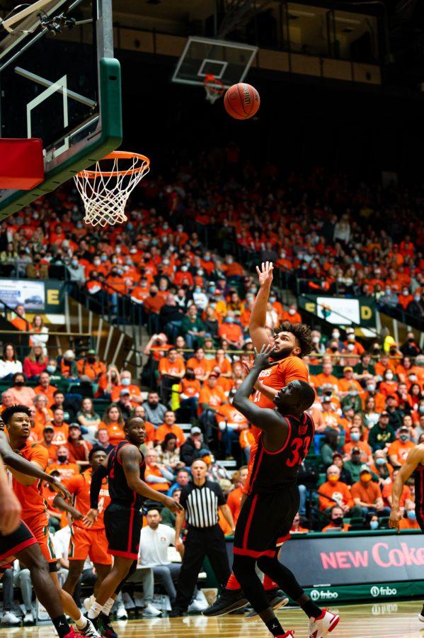 David Roddy (21) shoots during the Colorado State basketball game vs San Diego State University