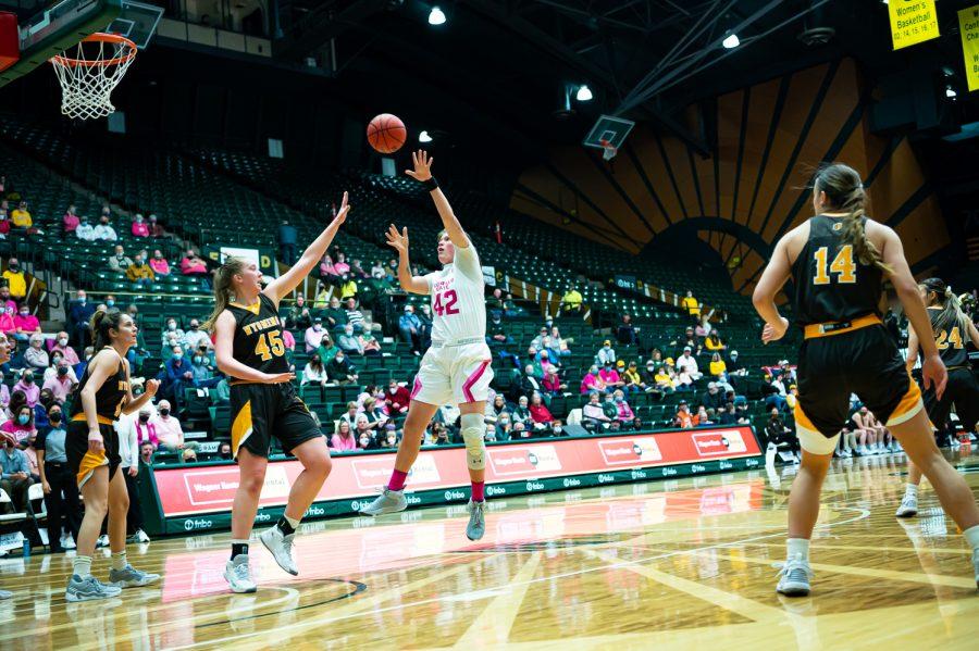 Karly Murphy (42) shoots during the Colorado State basketball game vs University of Wyoming
