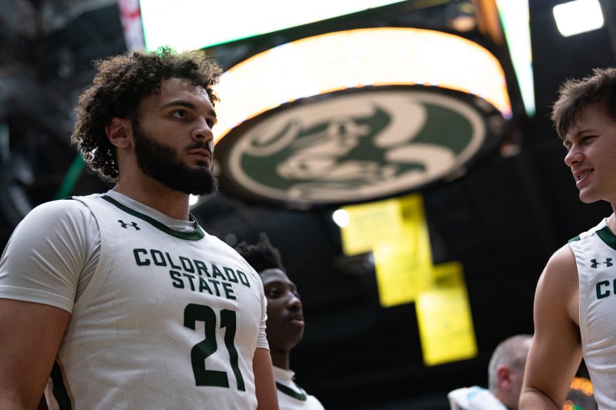 David Roddy (21) walks back to the locker room during the CSU basketball game vs University of Wyoming at Moby Arena