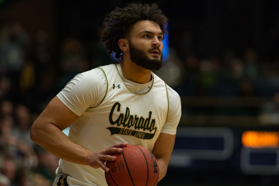 Colorado State guard David Roddy (21) shoots a three point shot against California State University, Fresno Feb. 11, 2022.