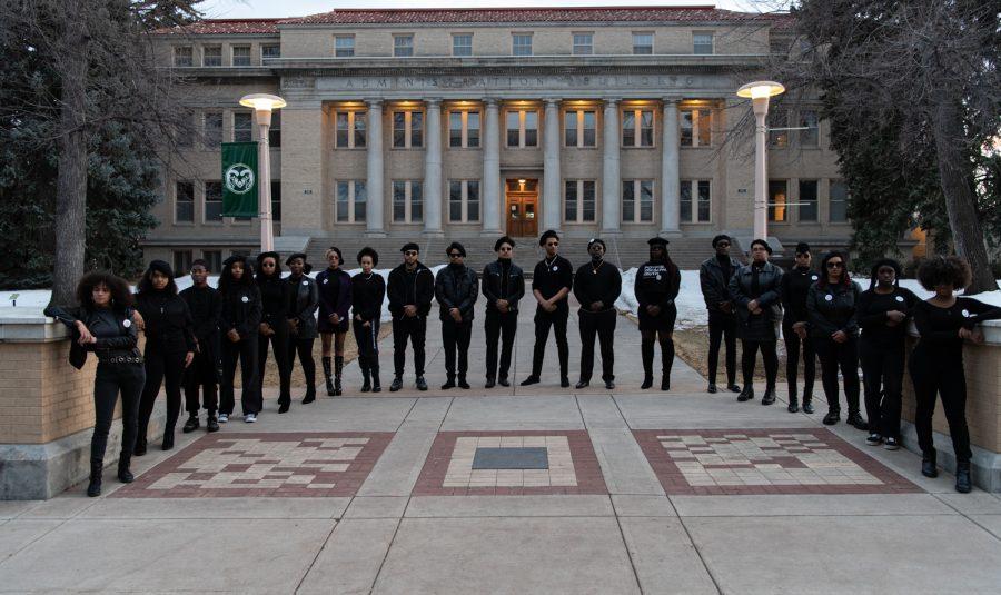 Colorado State University students honor the Black Panther Party by participating in a Black Out event Feb 15