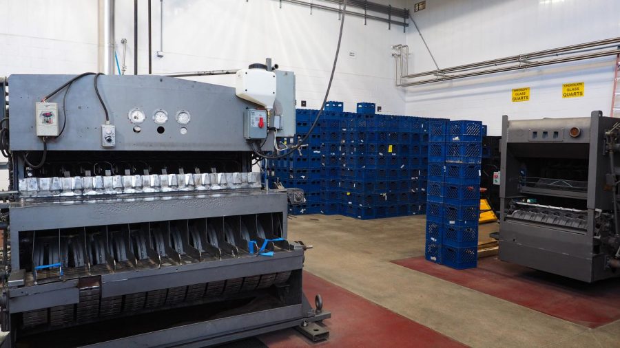Bottling machine and crates at the Morning Fresh Dairy Farm