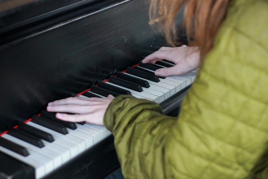 Ethan Bottoms plays the piano inside the Lory Student Center, Mar 25.