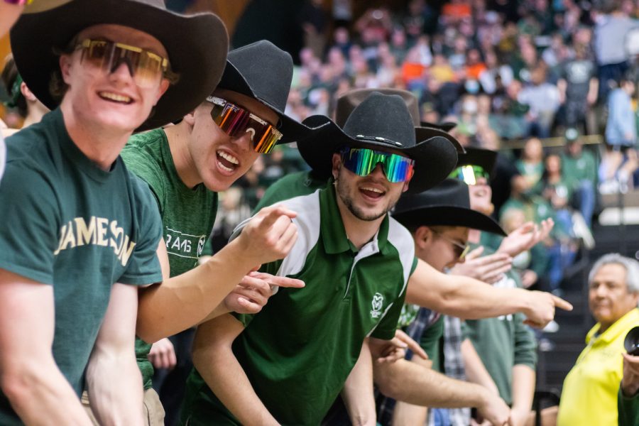 Outlaws of Moby cheer, during the Colorado State Mens basketball game versus Boise State University