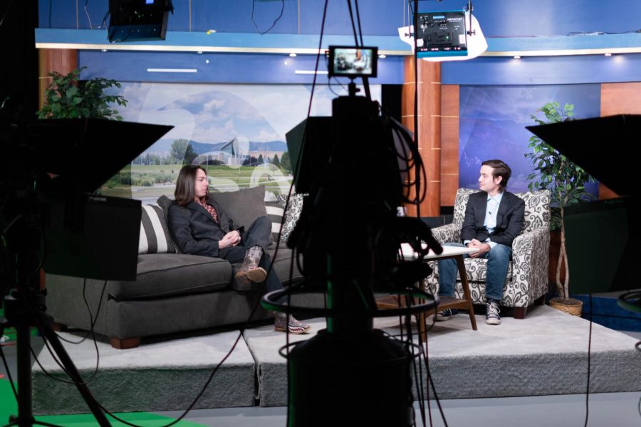 Nicolas DeSalvo, a freshman at Colorado State University, answers a question asked by Kenneth Frederick, the Collegian TV News Director, in the CTV studio March 24, 2022.