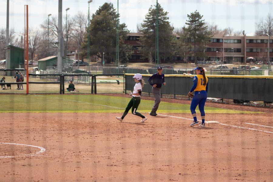 Makenna Mcvay (19) passing the first base after hitting a ball in the outfield during the second game of Colorado State vs. San Jose State University.