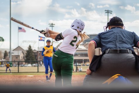 Jalyn Mcguffin (24) hitting a pitch during the second game of Colorado State vs. San Jose State University.