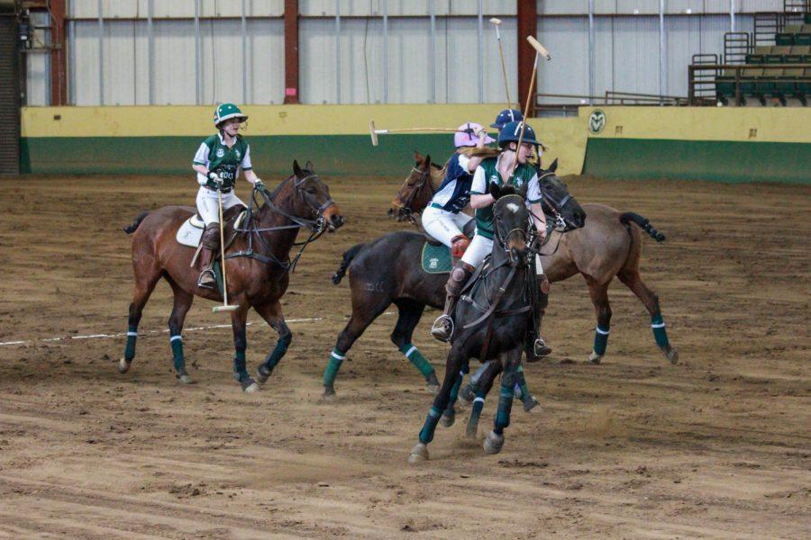 The riders make a quick change in directions towards the ball