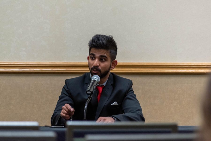 Rithik Correa, a candidate for 2022-2023 Speaker of the Senate and current Associated Students of Colorado State University senator for International Programs, discusses what he aims to bring to the role at the Speaker debate, March 29, 2022.