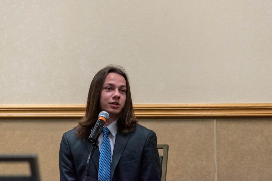 Nick DeSalvo, a first-year student at Colorado State University, speaks on what sets him apart from the other candidates to be 2022-2023 Associated Students of Colorado State University Speaker of the Senate during the debate March 29, 2022