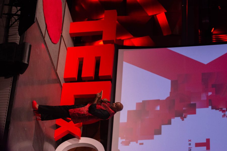 Kyle Oldham energetically hosts the TedxCSU event Mar. 5, 2022. The TedxCSU event was held in the Lory Student Center.