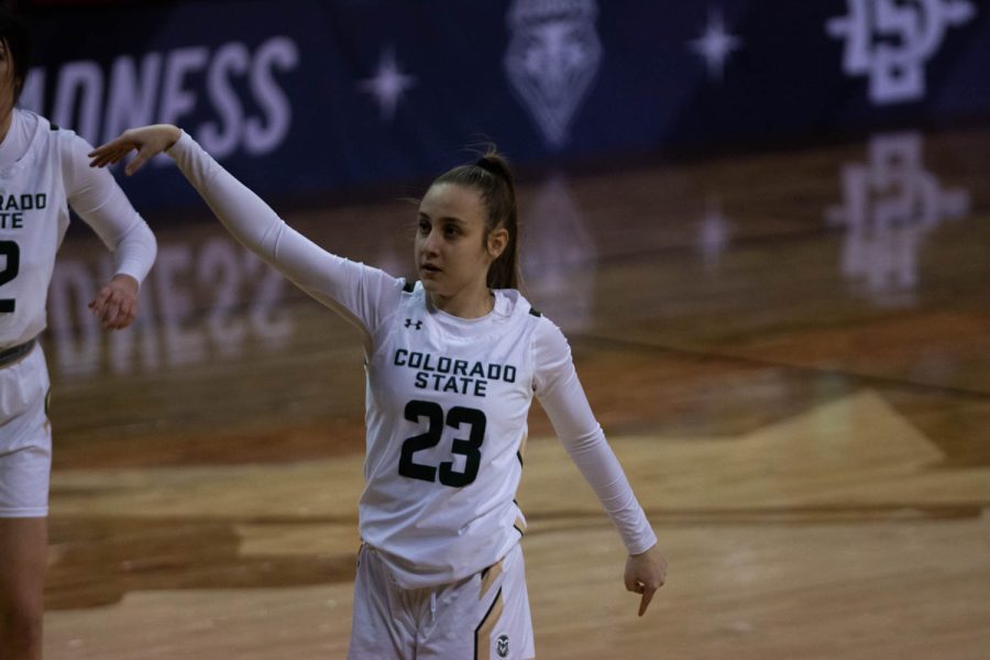Colorado State University Anna Prim (23) on offense against San Jose Spartans during the first game of the Mountain West Tournament Mar. 6, 2022.