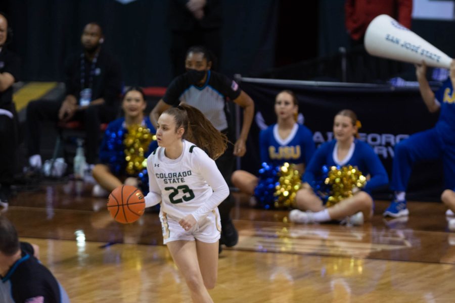 Colorado State University Anna Prim (23) on offense against San Jose Spartans during the first game of the Mountain West Tournament Mar. 6, 2022.