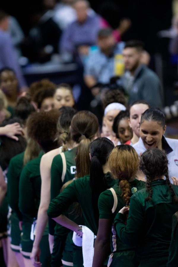 Colorado State University Rams Celebrate semifinals win against New Mexico Lobos during the Mountain West Tournament in Las Vegas, NV Mar. 8, 2022.