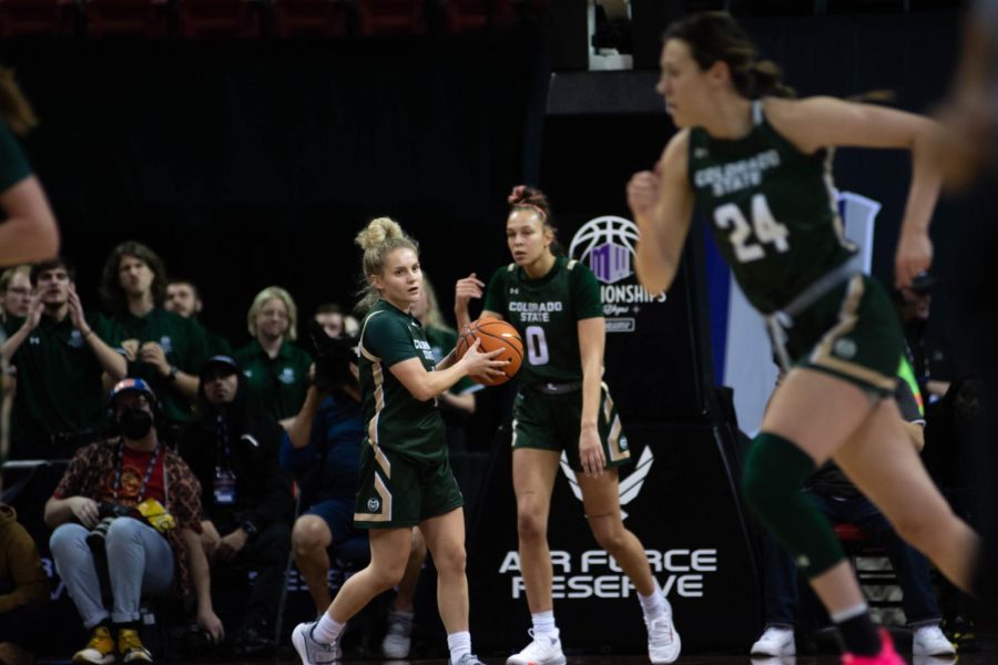 Mckenna Hofschild (4) Colorado State University Ram on offense against the UNLV rebels in the mountain west championship game in Las Vegas NV Mar. 9, 2022.