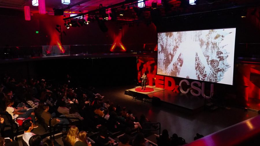 Colorado State alumni Cei Lambert speaks to the audience at TEDxCSU about Identity affirmation through Passion work at the Lory Student Centre Theatre March 5, 2022