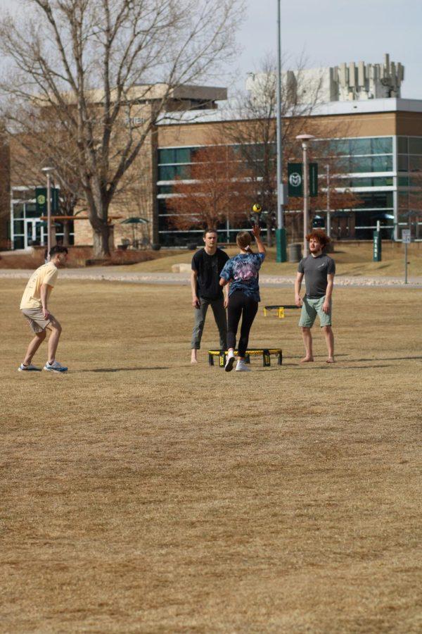 CSU students play Spike Ball on the IM fields.