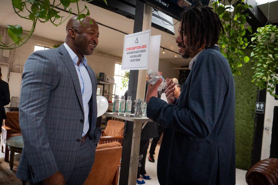 Tristan Watkins and Dewayne Benjamin greets each other at Tetra Lounge.