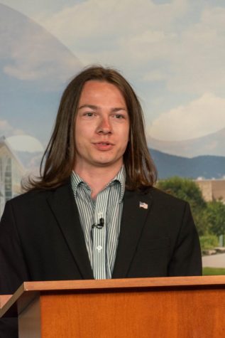 Nick DeSalvo, the Associated Students of Colorado State University Speaker of the Senate Elect, gives his acceptance speech after learning of his election to the position Apr. 6, 2022.