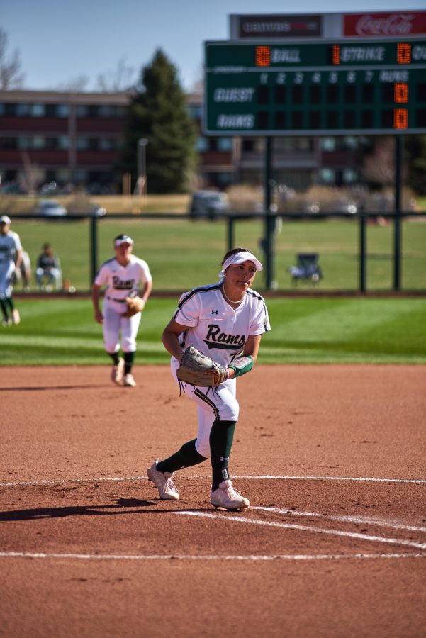 Colorado State pithcer Julia Gabral pithces the ball against the University of New Mexico April 8, 2022