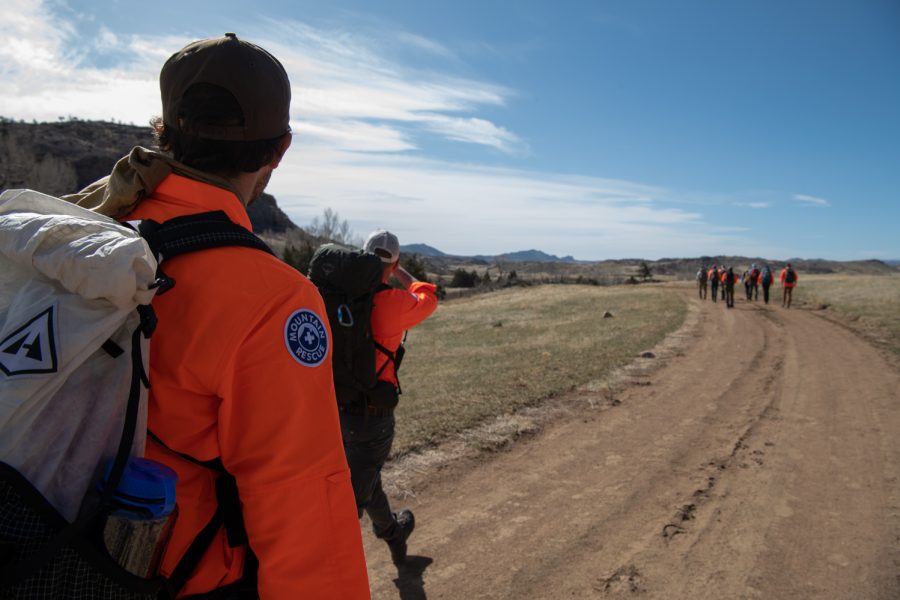 Team three walks a road to their mock search area April 9.