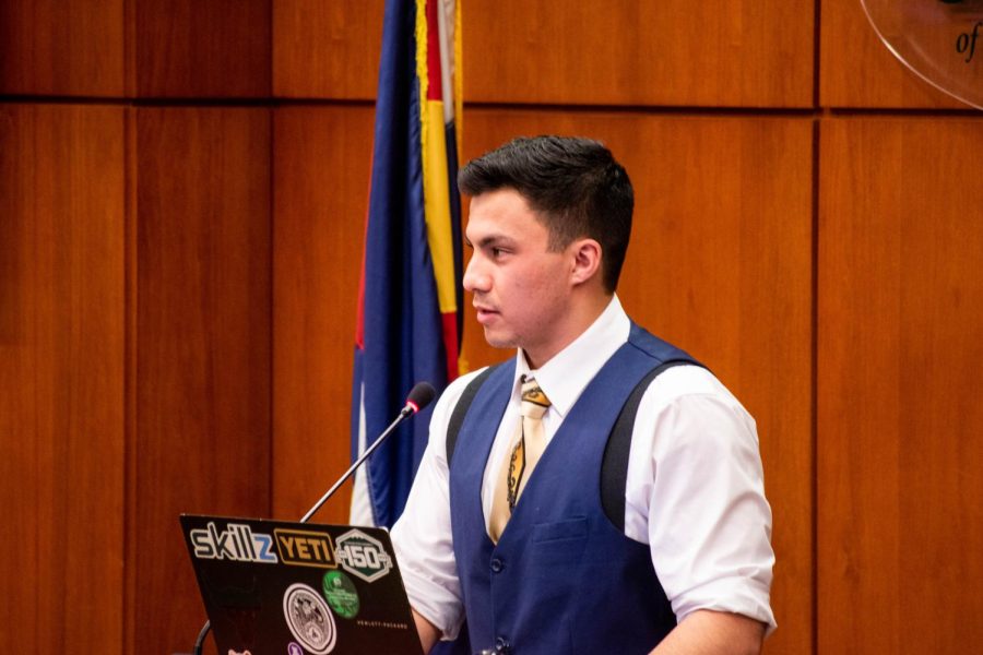 Associated Students of Colorado State University Speaker Pro Tempore Brandon Baum offers his idea of a timeline of ASCSU meetings to the senate meeting Apr. 13, 2022.