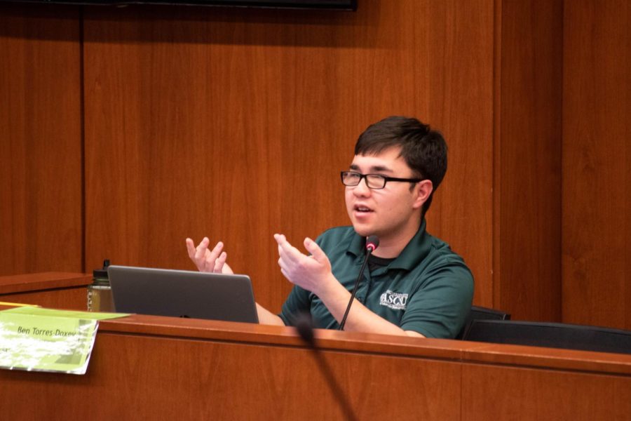 Ben Torres-Doxey, Associated Students of Colorado State University Recruitment and Retention Officer, explains that he does not plan to re-run for the position during the senate meeting Apr. 13, 2022.