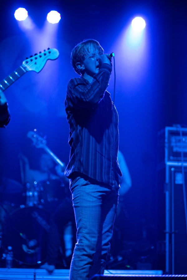 Tim Crews, lead singer, of the band Hospital Socks screams an original song at The Aggie Theater during Fort Collins Music Experience April 23. FoCoMX was a music festival hosted by Fort Collins Musicians Association showcasing 300 bands at 30 different venues over two days.