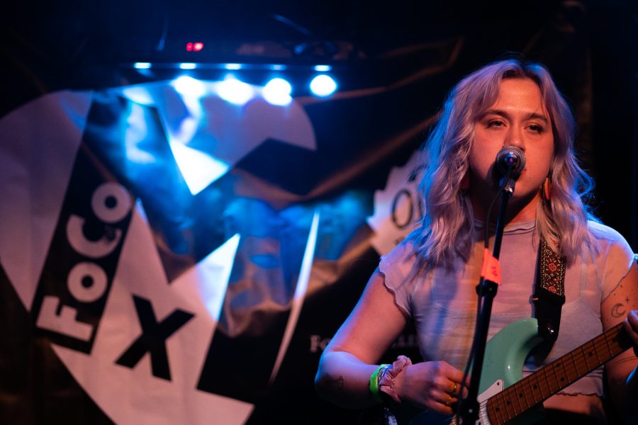 Emma Rose, lead singer for the band Sound of Honey, plays an original song at Avo’s Bar during Fort Collins Music Experience April 22. FoCoMX was a music festival hosted by Fort Collins Musicians Association showcasing 300 bands at 30 different venues over two days.
