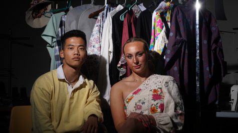 Jason Thornton and Annie Lien student directors of the Colorado State University spring fashion show pose for a portrait in the Gifford design building