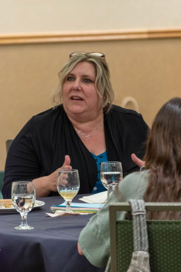 Kelly DiMartino, the Interim City Manager of Fort Collins, discusses mental health and city resources with students at the Associated Students of Colorado State University Campus Community Roundtable April 21.