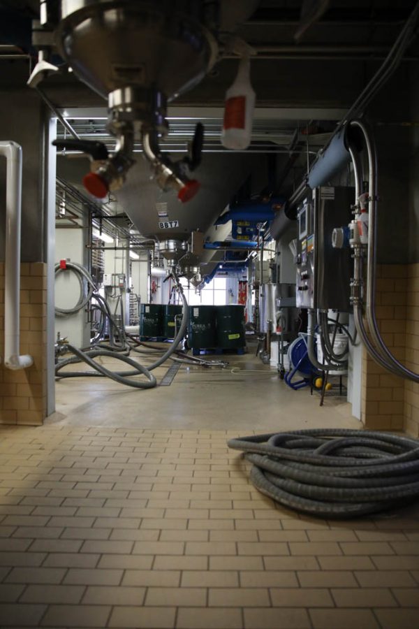 Various pieces of machinery sit below the brewhouse at the Odell Brewing Company April 6. Located off of this room is a centrifuge meant to help separate parts of beer.