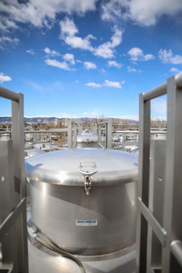 Fort Collins and the Front Range mountains are seen from atop Odell Brewing Companys grain silos April 6.