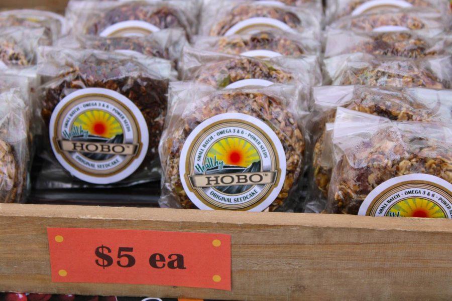 Hobo brand seedcakes sit on display at the Fort Collins Earth Day Festival.