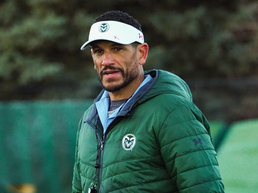 Colorado State head football coach Jay Norvell watches the team practice March 31, 2022.