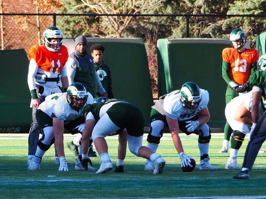 The offensive and defense lineup at the Colorado State football practice March 31, 2022.