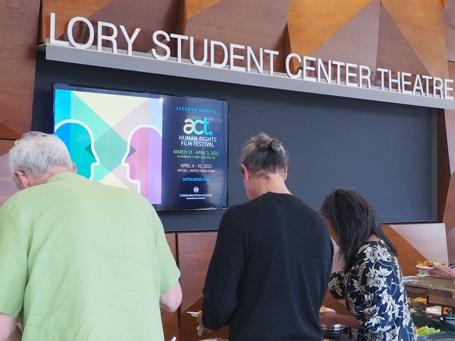 Guests attending the ACT film festival help themselves to catered food provided by the Lory Student Center Catering services March 31, 2022.