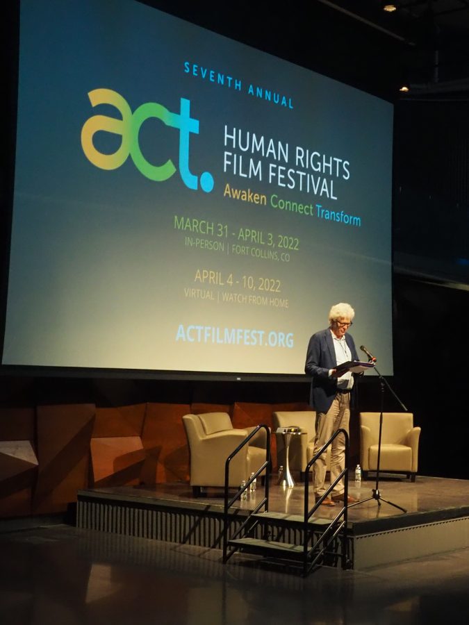 Colorado State chair of the department of communication studies Greg Dickinson addresses the crowd at the ACT film festival March 31, 2022.