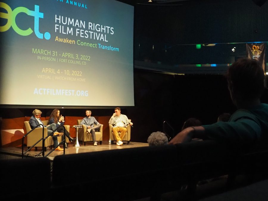 The post-film panel at the ACT Human rights film festival discusses the film The Caviar Connection: How to Buy Democracy March 31, 2022 in the Lory Student Centre Theatre.