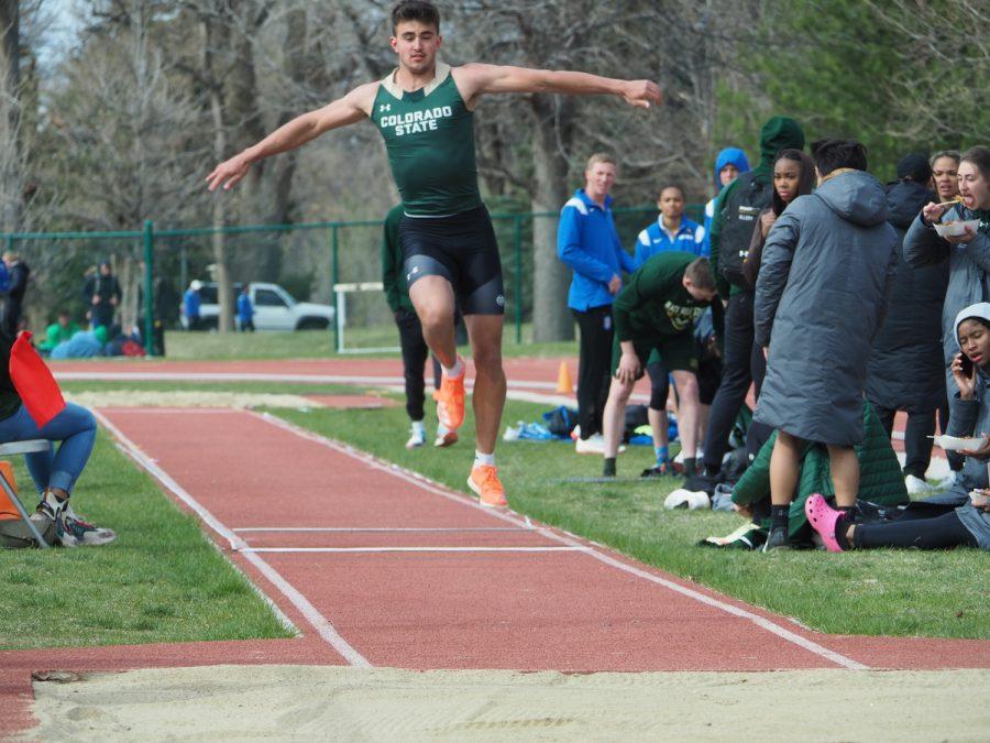 Colorado State Universitys Tucker Myers competes in the mens triple jump April 23, 2022 Myers placed fourth in the competition. 