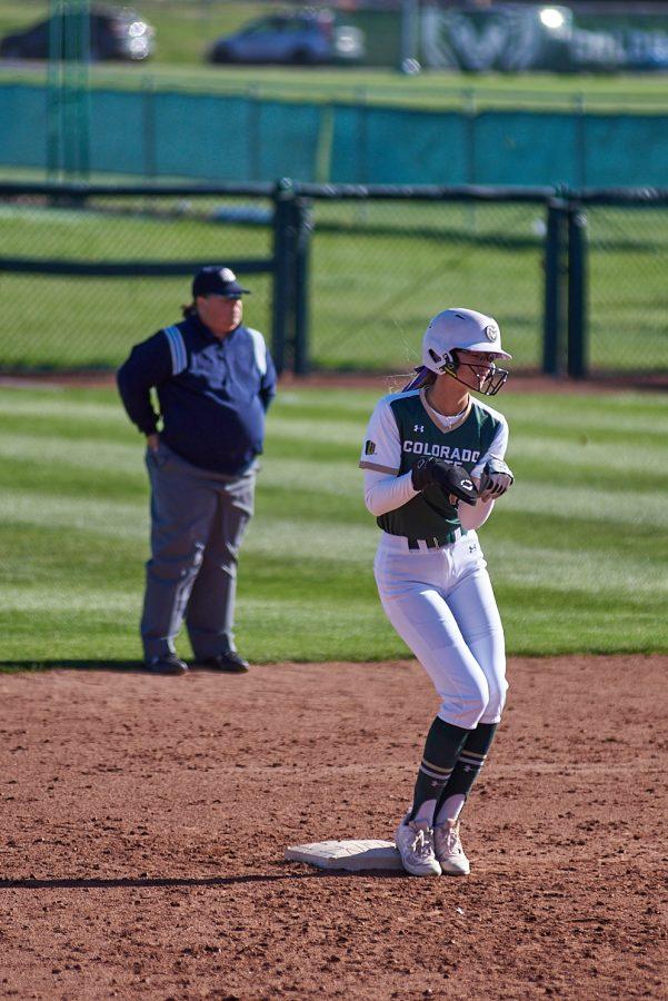 Sophomore, hailey Smith, Dances along to various walk up songs as she hits a double. Colorado state rams play against UNR on Friday, April 29. Colorado state won their first game of the 3 part series 16-4